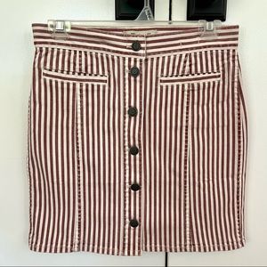 Madewell Red and White Stripe Stretch Denim Straight Skirt